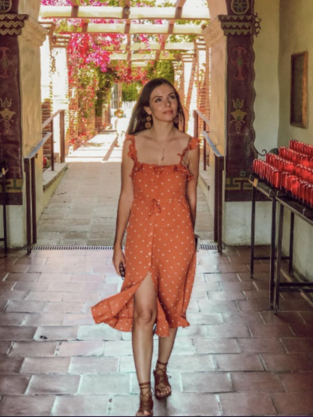 For Love and Lemons Natalia Midi Polka Dot Orange Saffron Dress XS - Picture 3 of 16